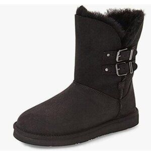 Black Women's Mid Calf Fully Fur Lined Winter Snow Boot with Chic Buckles Shoe